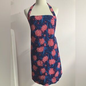 Bib Apron, Handmade, Floral, Blue/Red/White, OS, Back Tie